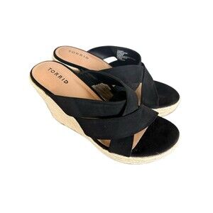 Torrid Black Espadrille Wedge Sandals Size 10.5 WW Extra Wide Crisscros Open Toe